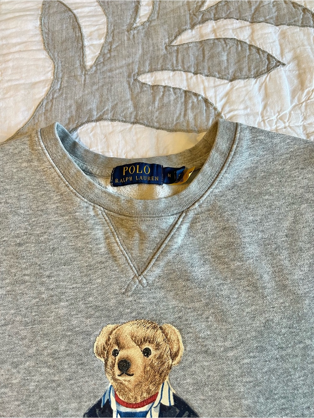 Polo Ralph Lauren Paint Splatter Bear Grey Sweatshirt Pullover Crewneck Medium - Picture 4 of 10